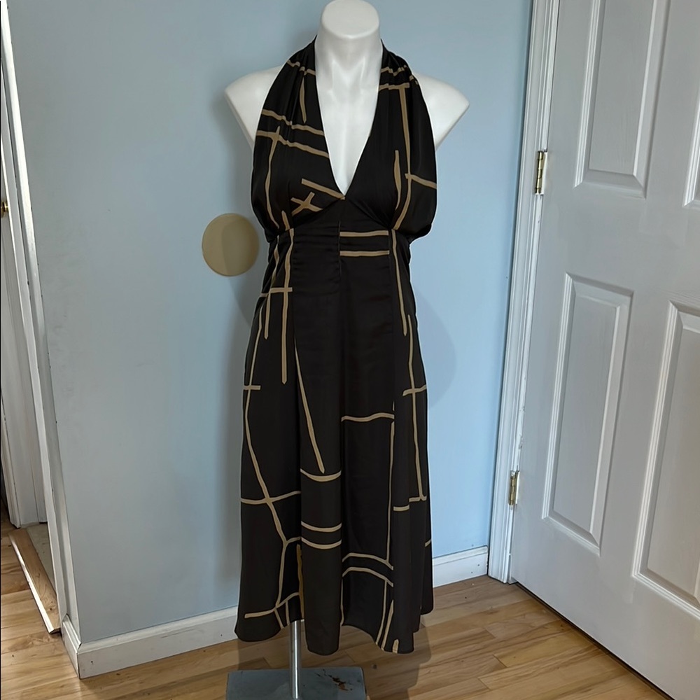 Elegant Brown and Tan Halter Dress